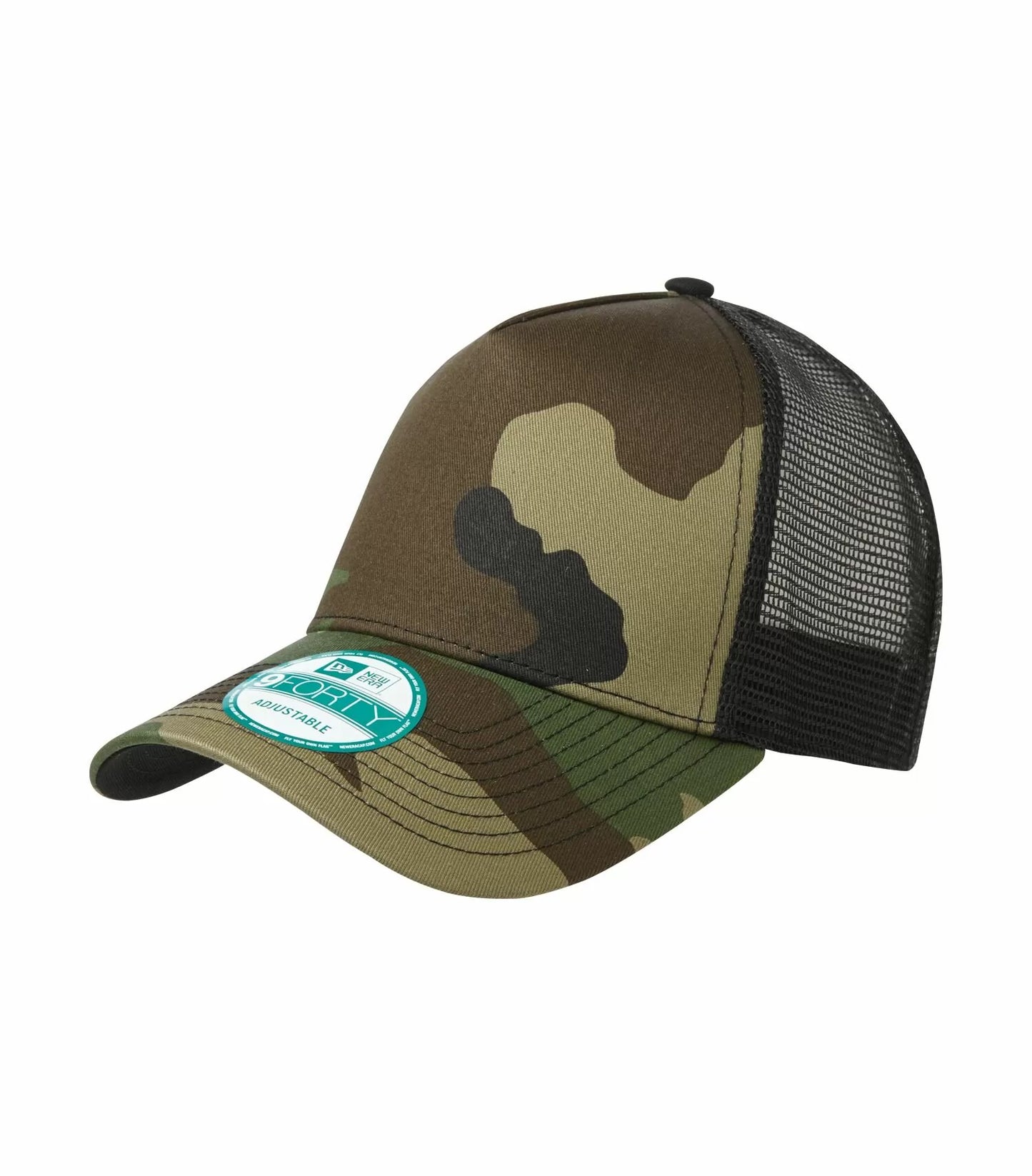 NEW ERA® NE205 CAMO BLACK SNAPBACK TRUCKER CAP – HIGH PROFILE MESH BACK HAT